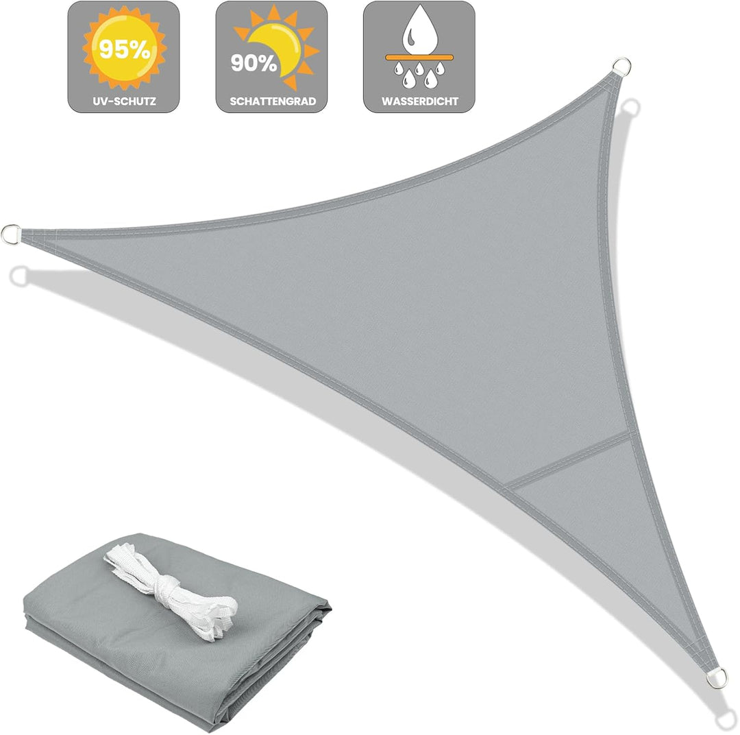 LOVE STORY Sonnensegel Dreieckig 4x4x4m Wasserdicht Hellgrau Sonnenschutz Windschutz Segel PES Polye