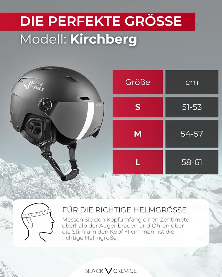 BLACK CREVICE Skihelm mit Visier Kirchberg I Atmungsaktiver Skihelm Herren & Damen mit Lüftungsöffnu