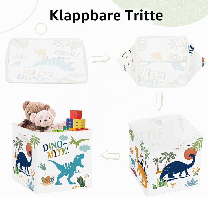 Clastyle 3 Stück Dinosaurier Aufbewahrungsbox Stoff für Kallax Faltbar Aufbewahrungskorb Klein Schra