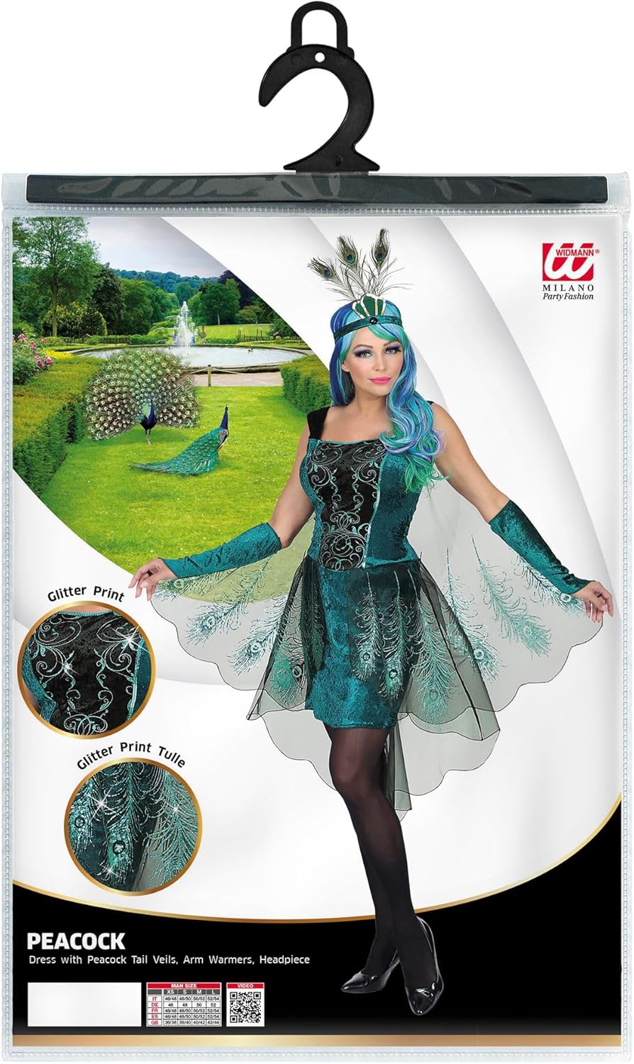 W WIDMANN MILANO Party Fashion - Kostüm Pfau, Kleid, Tierkostüm, Faschingskostüme, Karneval, XS