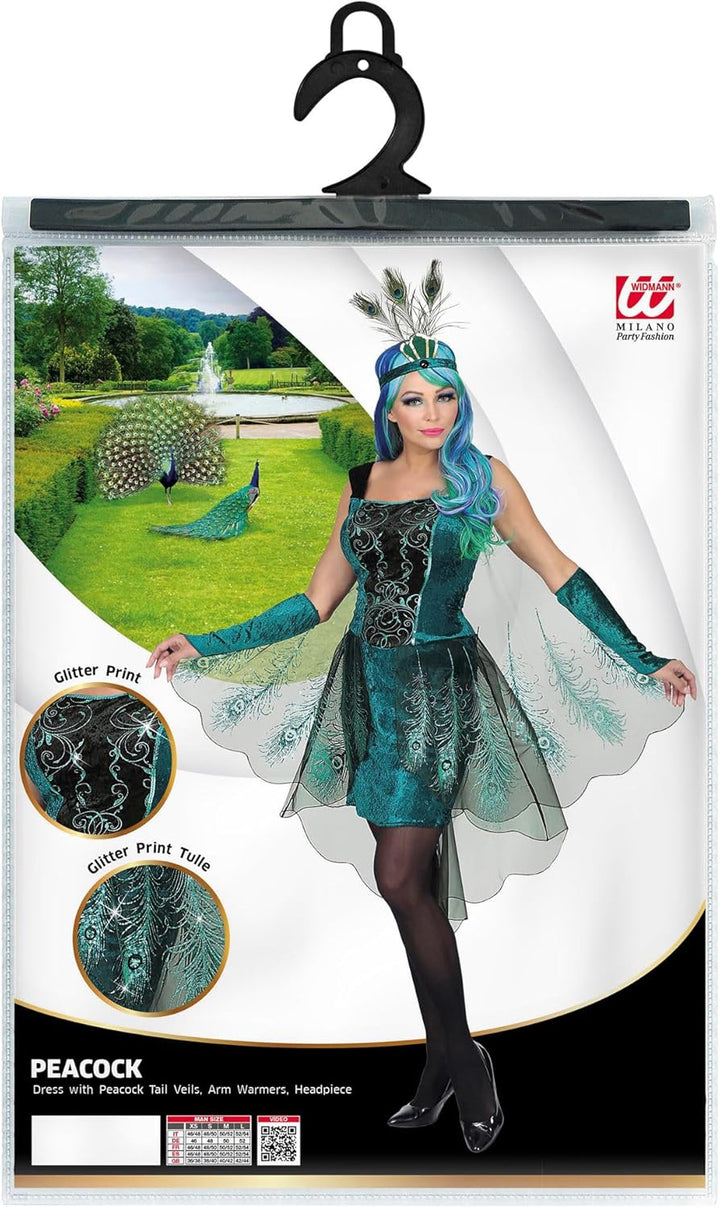 W WIDMANN MILANO Party Fashion - Kostüm Pfau, Kleid, Tierkostüm, Faschingskostüme, Karneval, XS