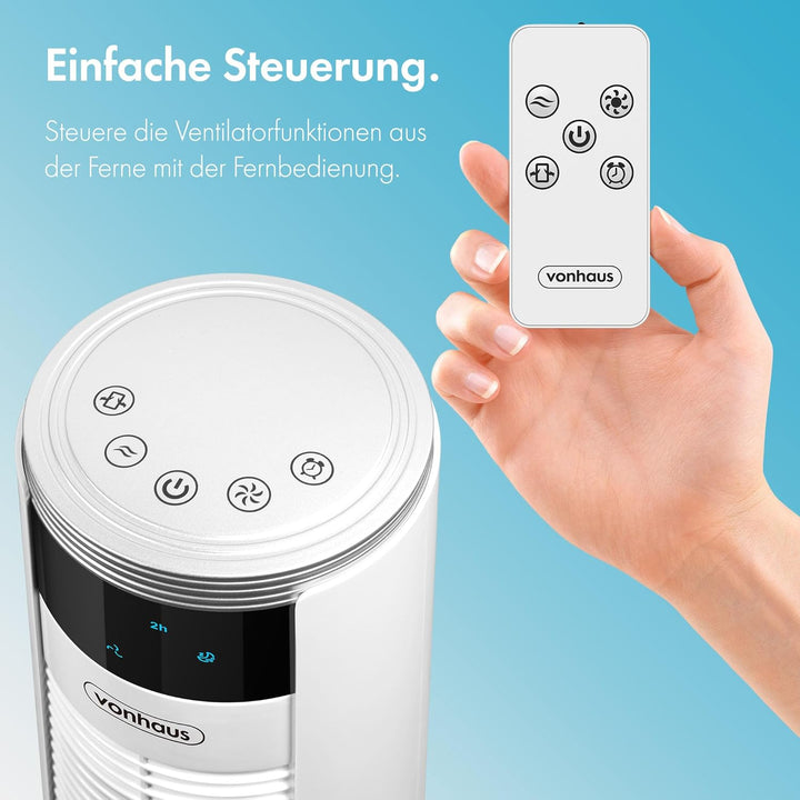 VonHaus 87 cm Turmventilator, Elektroventilator, Schwenkender Ventilator Leise für Jeden Raum, Venti