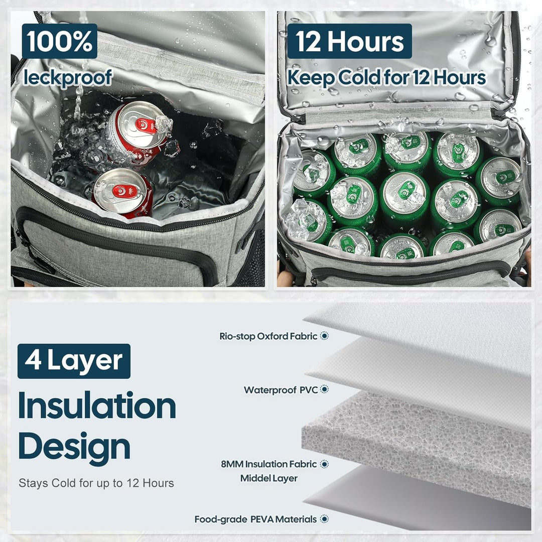 DEWUR Kühlrücksack 35L Thermo Rücksack Kühltasche Wasserdichter Picknickrücksack mit Flaschenöffner
