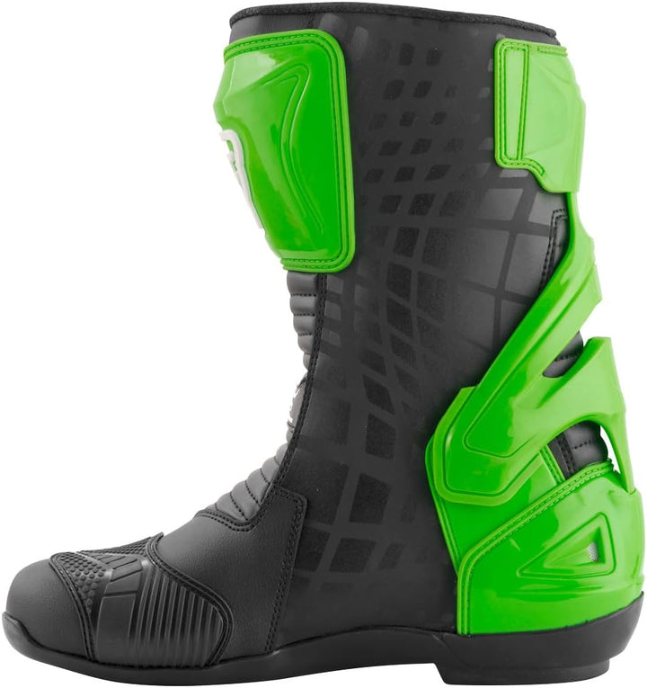 Bogotto Donington Motorradstiefel, schwarz/grün, 47 Schwarz Grün 47 EU, Schwarz Grün 47 EU