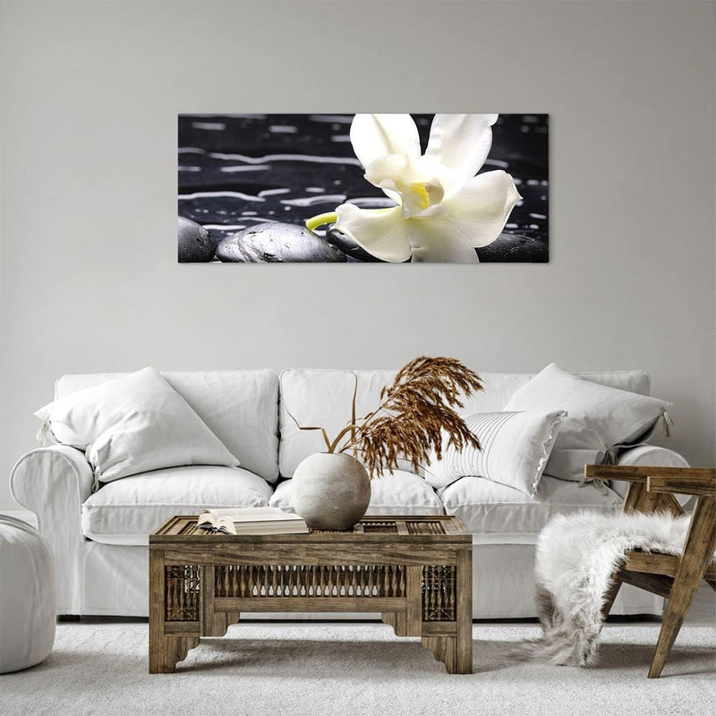 Panorama Bilder auf Leinwand 100x40cm Leinwandbild Spa Orchidee Steine Wasser Gross Wanddeko Bild Sc