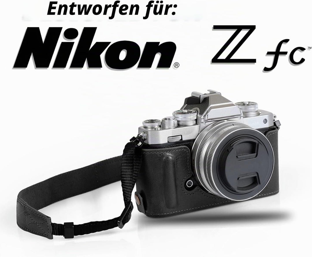MegaGear MG2016 Ever Ready Genuine Leather Camera Half Case Compatible with Nikon Z fc (Schwarz), Sc