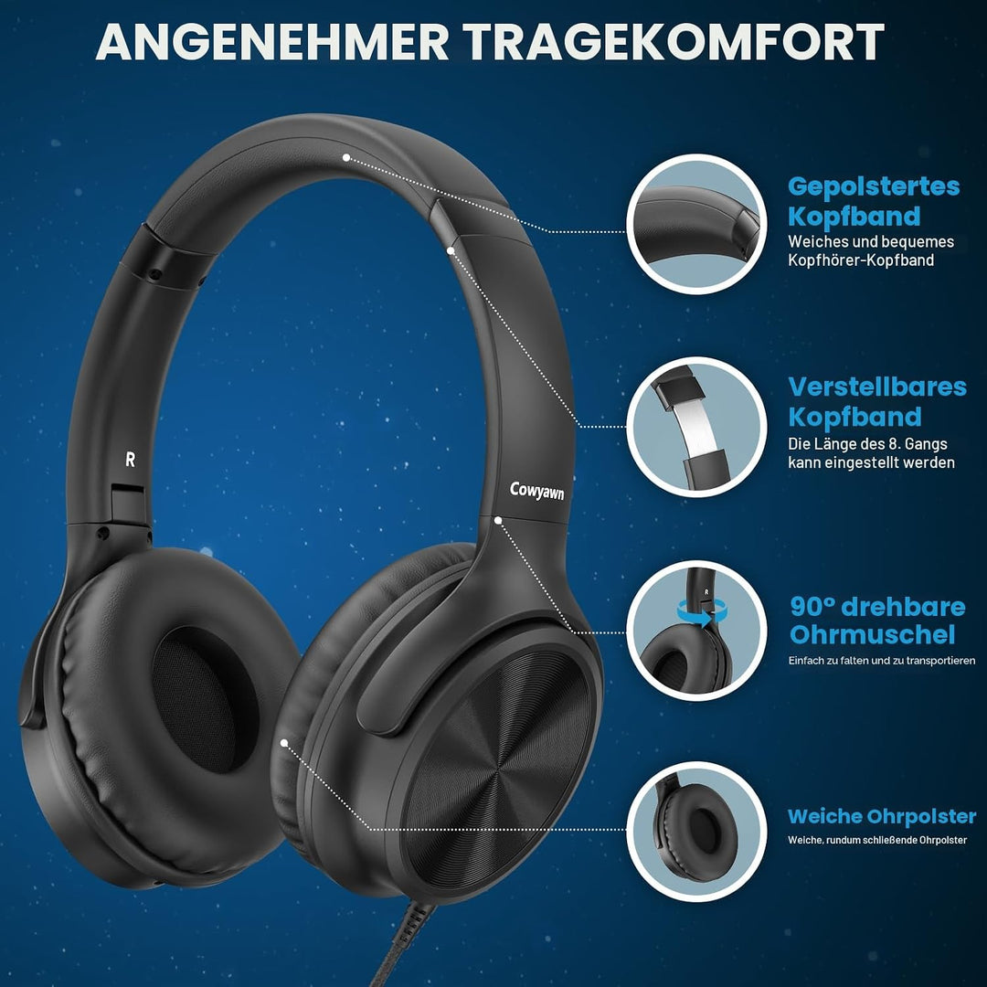 USB-C-Kopfhörer kabelgebunden, Over-Ear-Kopfhörer mit Mikrofon, Lautstärkeregler, HD-Stereo-Sound, f