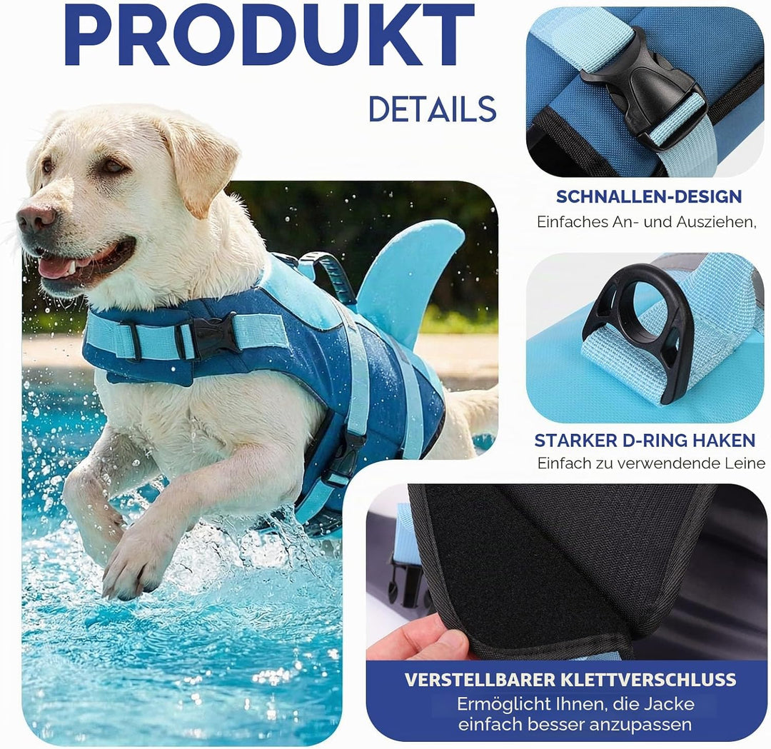 ASENKU Schwimmweste für Hund Hai Klein mit Sicherheitsgriff &amp; Reflektorstreifen Robuste Rettungswest