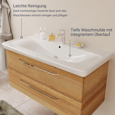 FACKELMANN Keramik Waschtisch Milano/Masse (B x H x T): ca. 107,5 x 17 x 54,5 cm/Keramikbecken/hochw