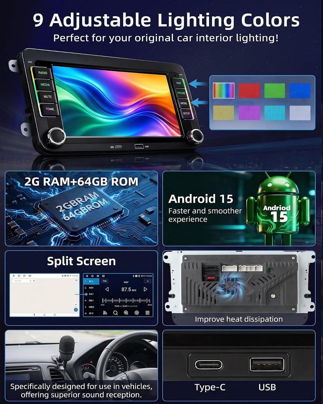 Carplay Autoradio mit Bildschirm für VW Golf 5/6 T5 Caddy Tiguan Polo 6r | 7 Zoll Doppel DIN Radio,