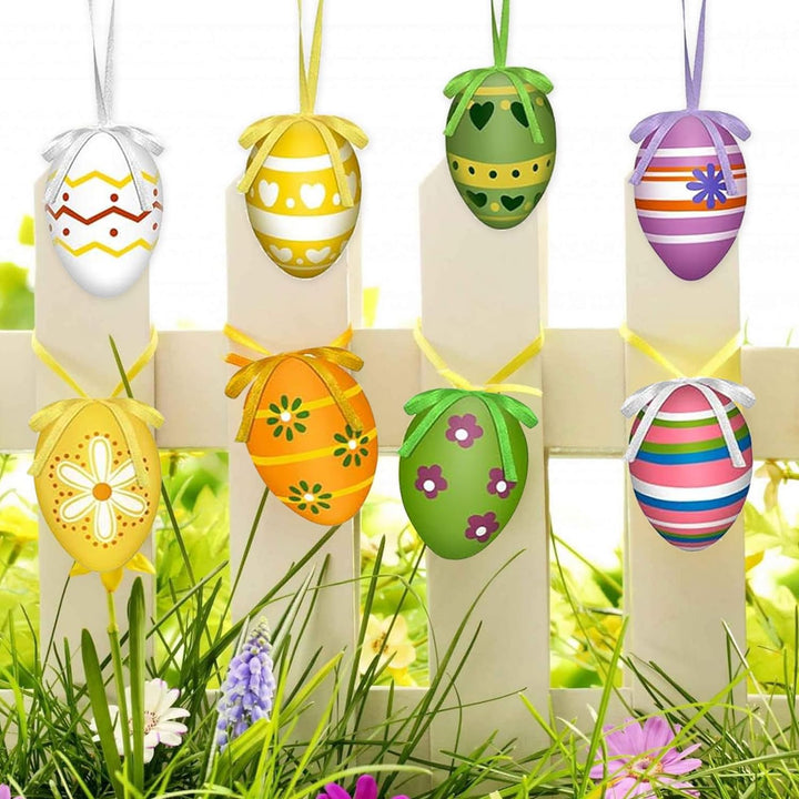 Ostereier zum Aufhängen, 24 Bunte Ostereier aus Kunststoff zum Aufhängen, Osterdeko Ostereier mit To