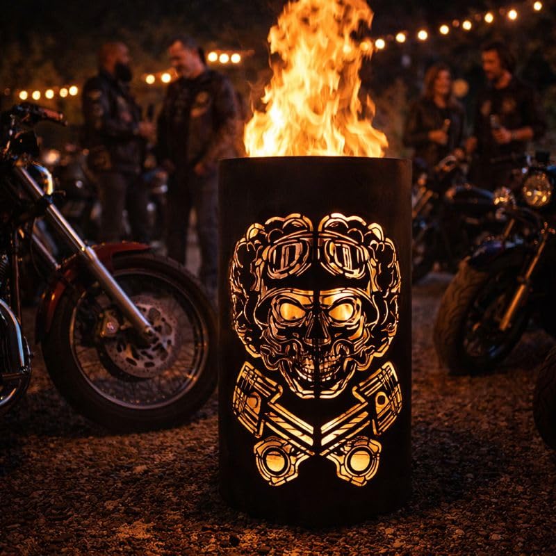 TiKo-Design® Feuertonne Feuerkorb mit Motiv – Lagerfeuertonne mit Motiv Skull – Verleihen Sie Ihrem
