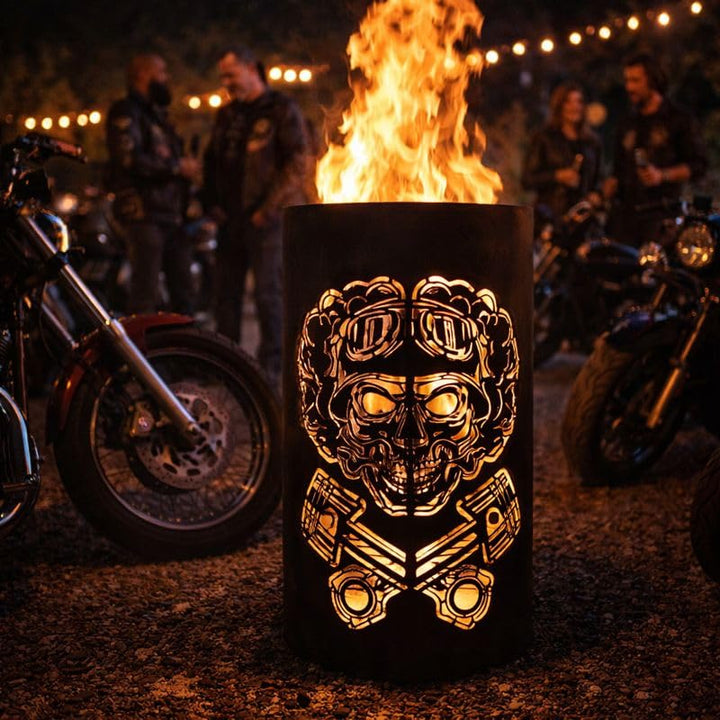 TiKo-Design® Feuertonne Feuerkorb mit Motiv – Lagerfeuertonne mit Motiv Skull – Verleihen Sie Ihrem
