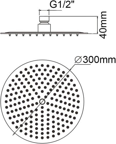 GRIFEMA COMPLENTOS-G832 | Rund Kopfbrause aus Edelstahl | SPA Regenbrause, 300 X 300mm | Einbau Dusc