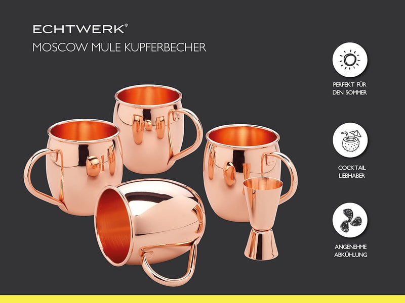 ECHTWERK Moscow Mule Kupferbecher 13er Set gefertigt aus Edelstahl bestehend aus 4x Kupferbecher 500