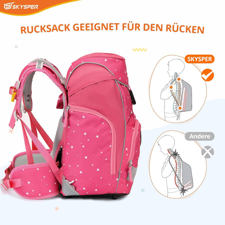 SKYSPER Schulranzen Set 5-teilig für Jungen Mädchen 1. Klasse Grundschule Schulrucksack Sporttasche
