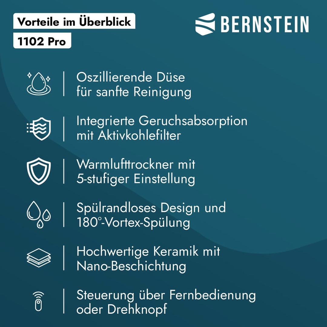 Bernstein Dusch-WC Pro+ 1102 in Weiss mit 5 Jahre Garantieerweiterung, Spülrandloses Hänge-WC mit Bi