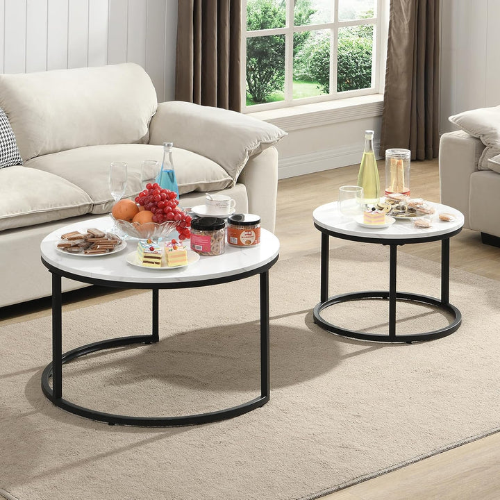 Couchtisch 2er Set, Moderne Couch Tisch mit Schwarz Metallgestell, Couchtisch Eiche, Couchtische Run