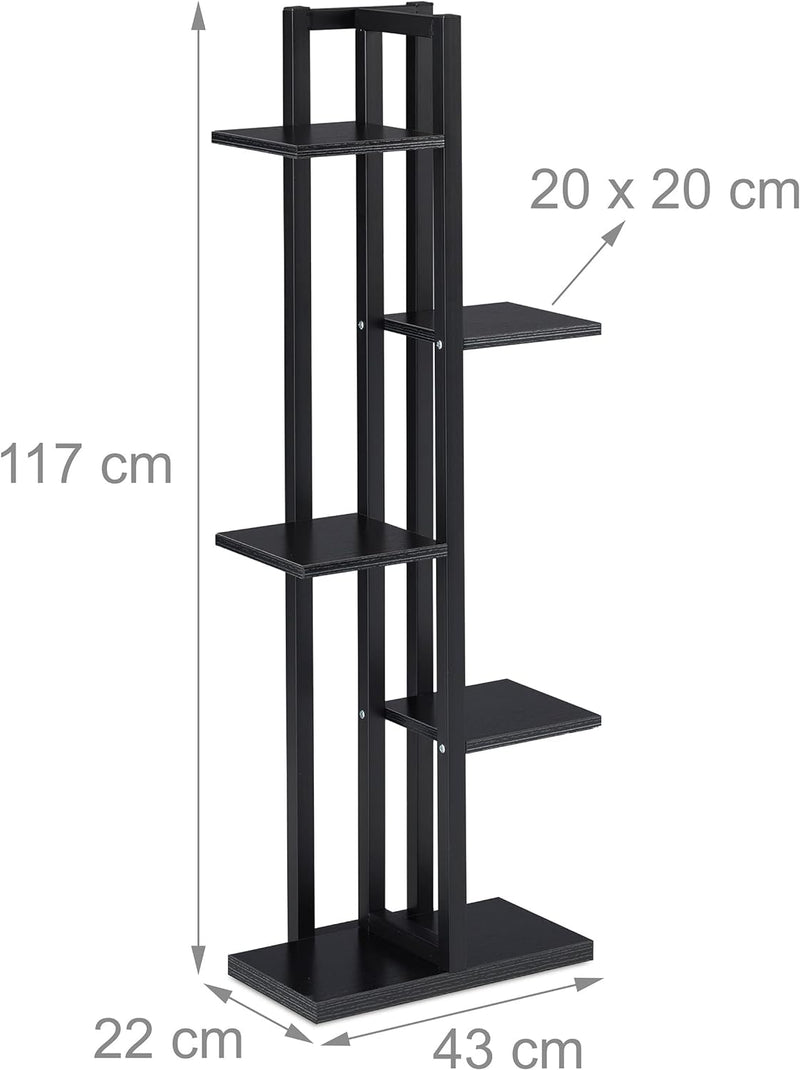 Relaxdays Pflanzenregal, Blumentreppe mit 5 Ablagen, HBT 117 x 43 x 22 cm, Stahl u. MDF, Blumenregal