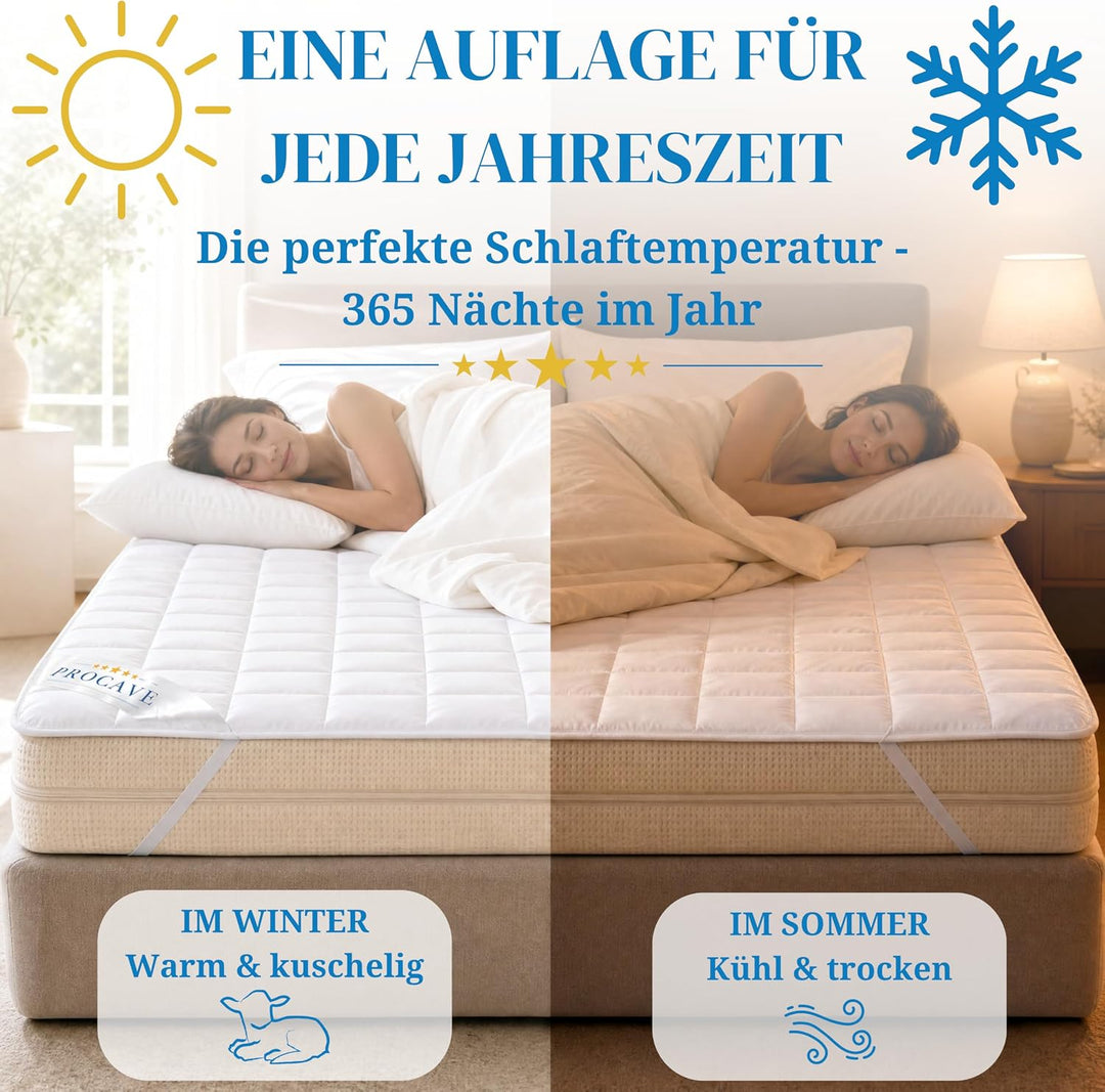 PROCAVE weiches Unterbett aus 100% Baumwolle, atmungsaktiver Matratzen-Schoner, hochwertige Matratze