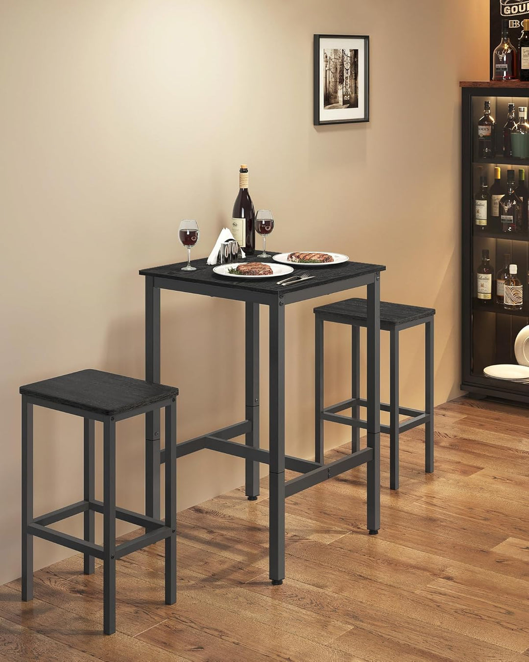 VASAGLE Bartisch, Stehtisch, Küchentisch, hoch, mit Stahlgestell, 60 x 60 x 92 cm, einfache Montage,