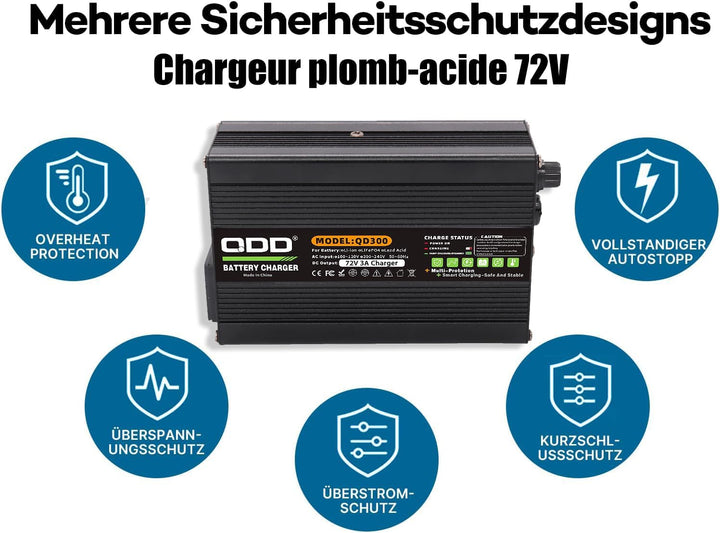 QDD 72 V 3 A Blei-Säure-Ladegerät, 72 Volt 3 Ampere, 15 Ah, 20 Ah, 25 Ah, 30 Ah, Batterieladegerät f