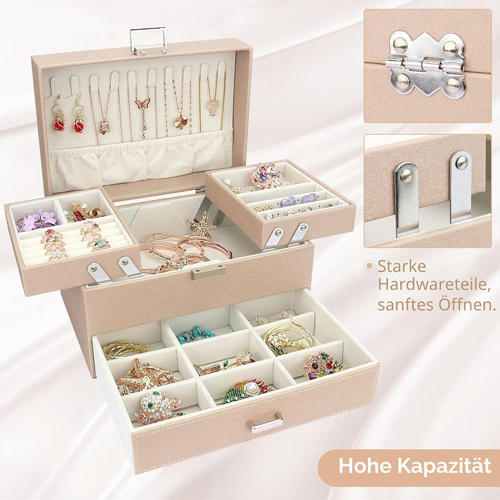 Schmuckkasten, Schmuckkästchen mit Schubladen für Damen Mädchen, PU-Leder Jewelry Box Schmuckbox Sch