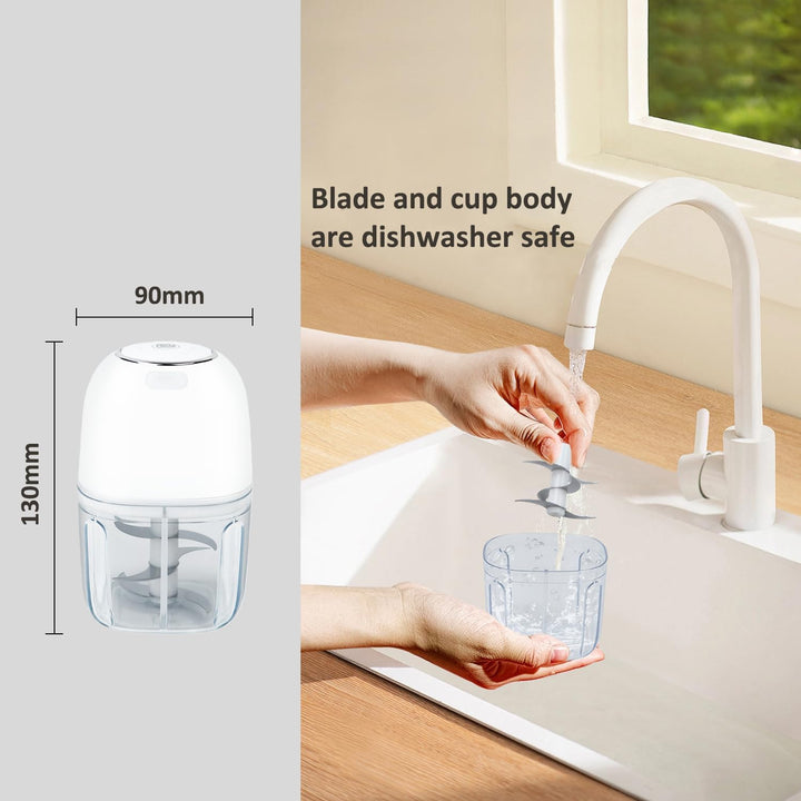 Elektrisch Zerkleinerer Küche Akku wiederaufladbar, 250ML Mini Knoblauchhacker Gemüsezerkleinerer El