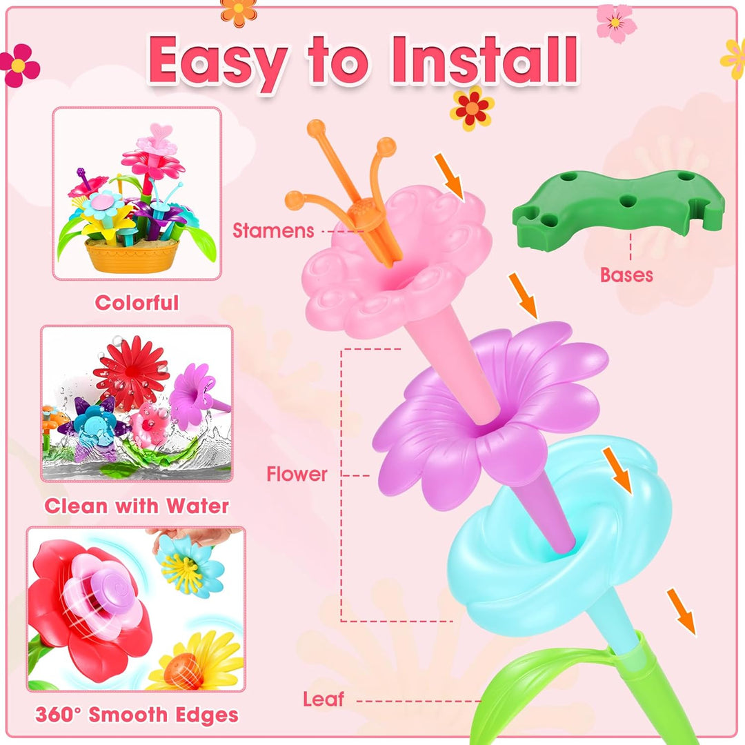 Fivejoy Blumengarten Spielzeug Für Mädchen 134PCS, DIY Bouquet Set Mit Rosa Box Draussen & Drinnen S