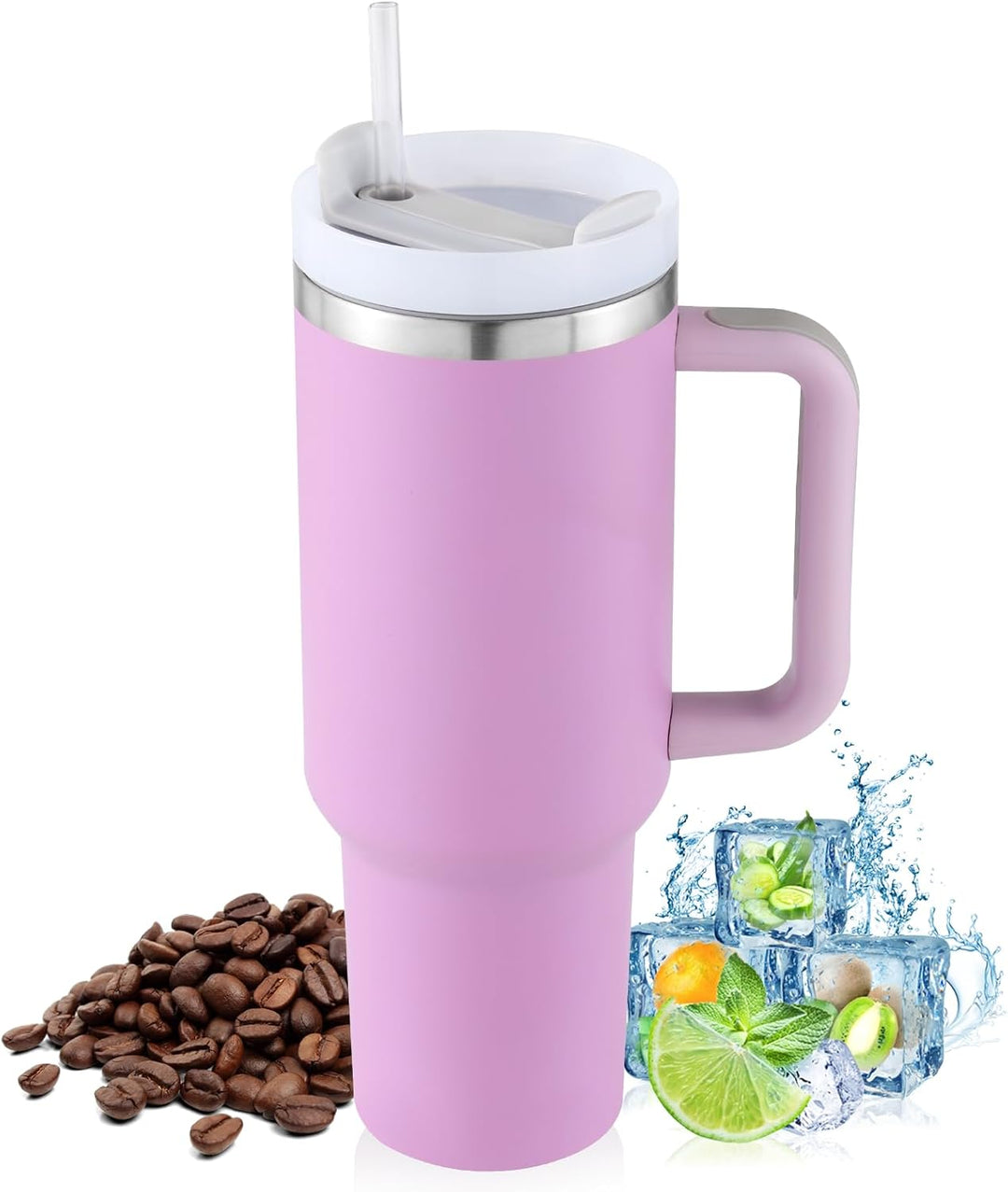 40oz Thermobecher mit Strohhalm und Henkel,1180 ML Doppelwandiger Edelstahl Heisse Kalte Getränke Va