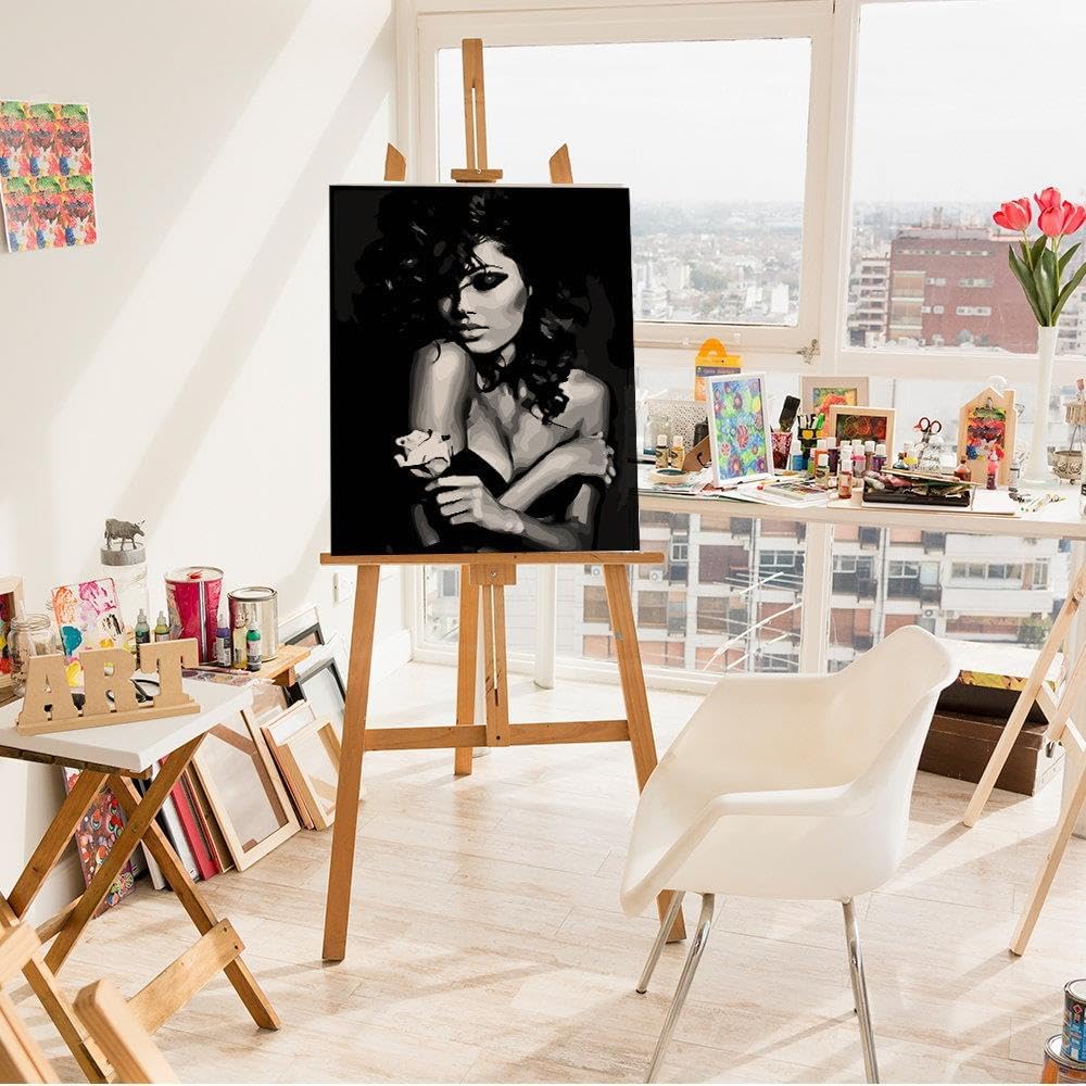 ARTNAPI Malen nach Zahlen Erwachsene mit Rahmen | DIY Handgemalt | Schwarz-weisses Porträt | Kit für