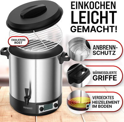 MONZANA® Einkochautomat 28L Digital LCD Display mit Zapfhahn 1800W Timerfunktion Temperatureinstellu