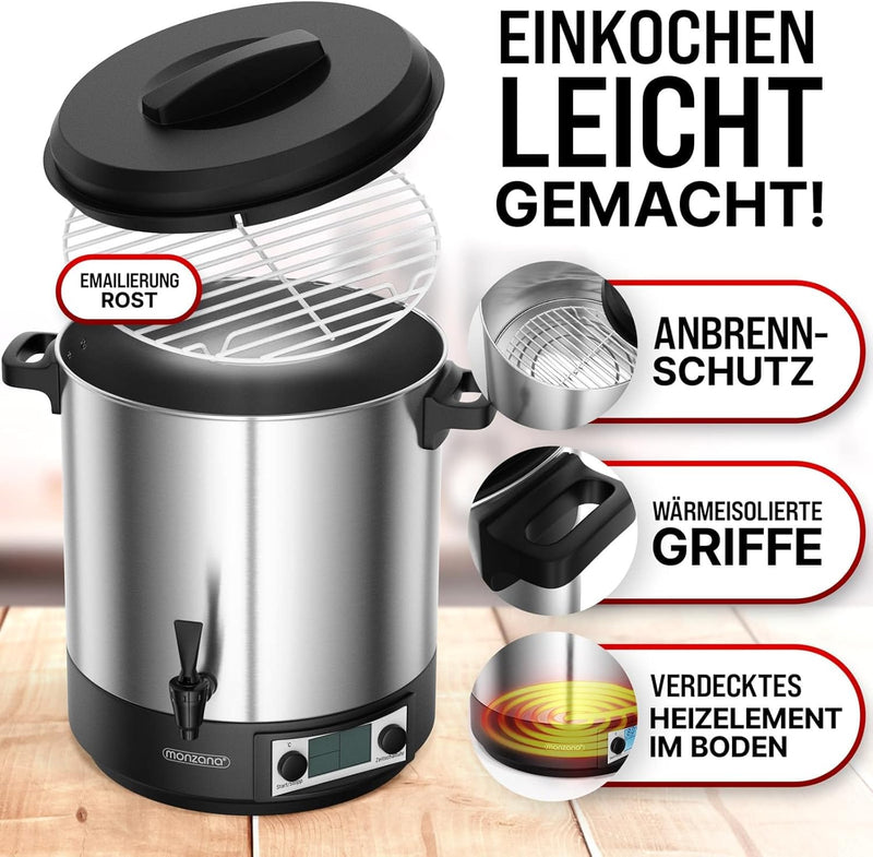 MONZANA® Einkochautomat 28L Digital LCD Display mit Zapfhahn 1800W Timerfunktion Temperatureinstellu