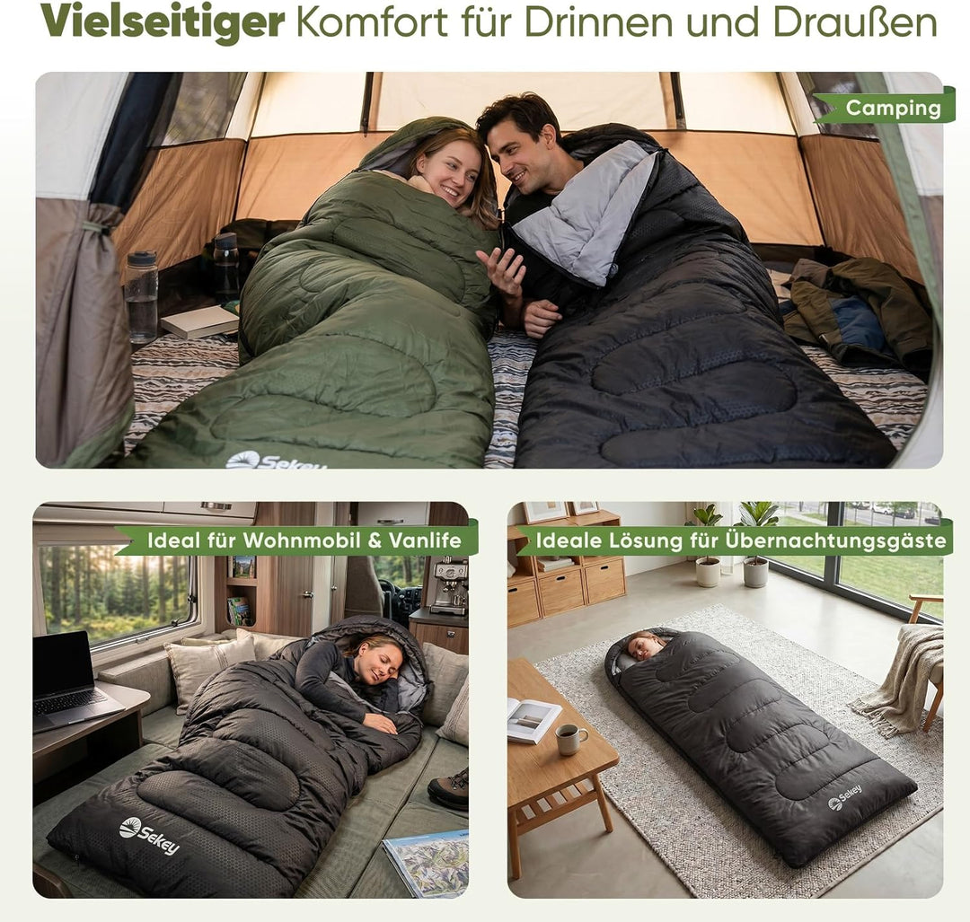 Sekey Schlafsack 220 x 80 cm - 1,45 kg 3-Jahreszeiten-Deckenschlafsack, 2-in-1 als Decke nutzbar, 10