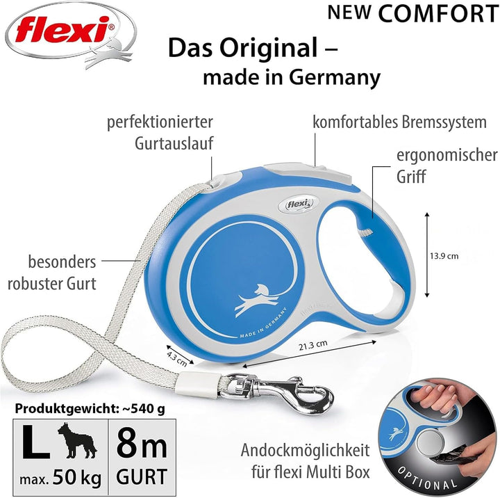 Flexi - Rollschnur New Comfort Band - 8 Meter Langes Kabel bis 50 kg - Schwarz - 1 Stück, Large Sing