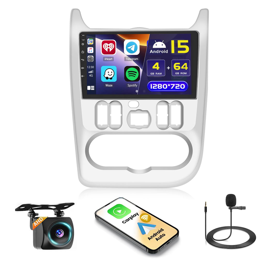 Hikity 4+64GB Android 15 Autoradio für Renault Logan 1 Sandero 2009-2015 Largus Dacia Duster Mit Wir