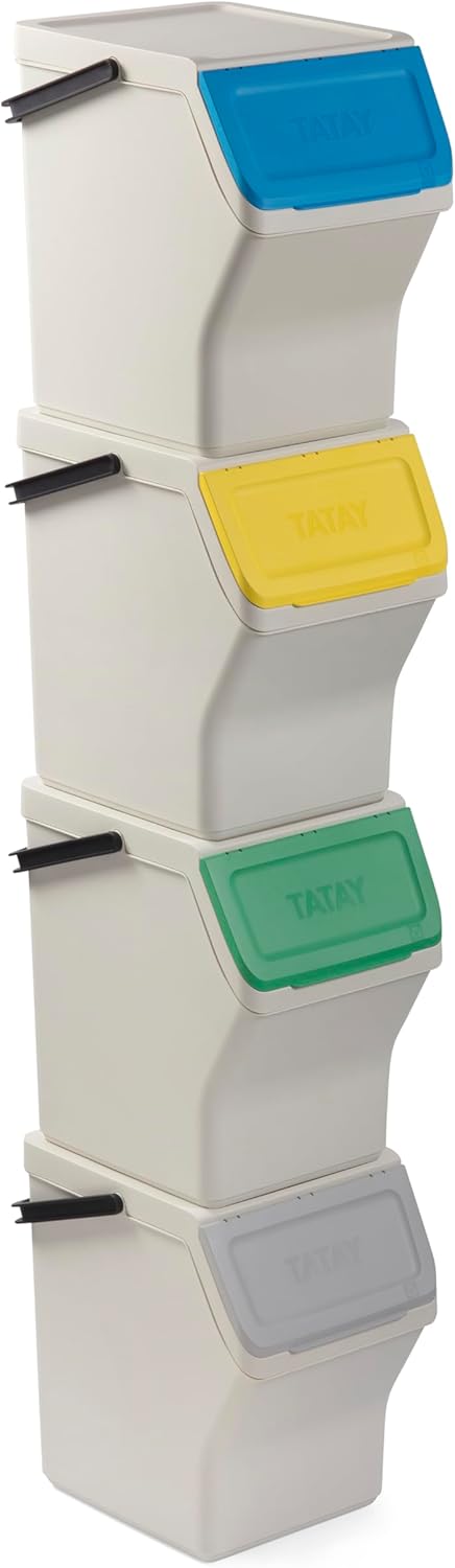 TATAY Mülltrennsystem Küche | 1 Biomülleimer Smart 6L Blau ohne Halterung + 4 Easy Waste Recycling B