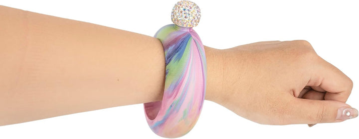TOPTIE 3,5 Oz Armreif Flachmann Edelstahl, Kristalldeckel Armband Flachmann mit Trichter, Geschenkbo