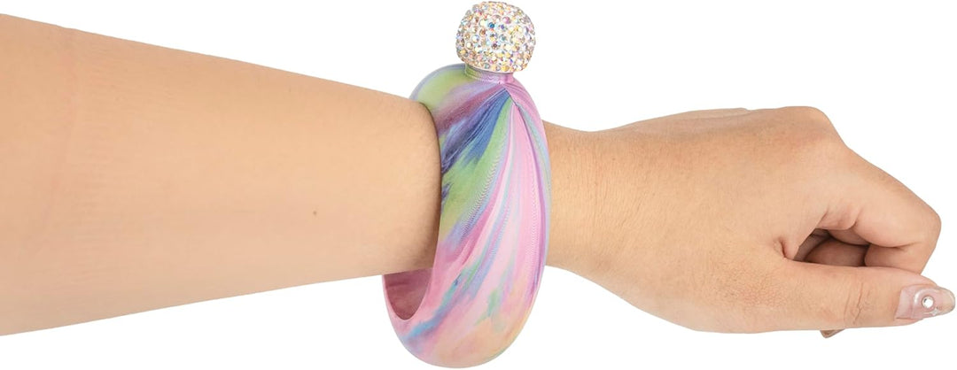 TOPTIE 3,5 Oz Armreif Flachmann Edelstahl, Kristalldeckel Armband Flachmann mit Trichter, Geschenkbo