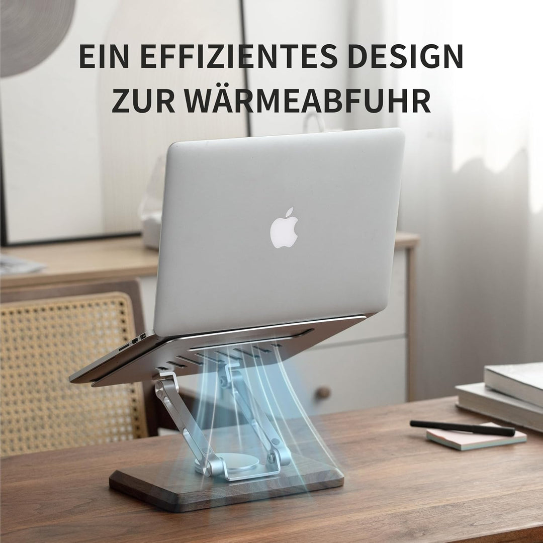 muso wood Laptopständer Höhenverstellbar mit 360° Drehbarer Holz Basis Laptop Ständer Laptop Erhöhun