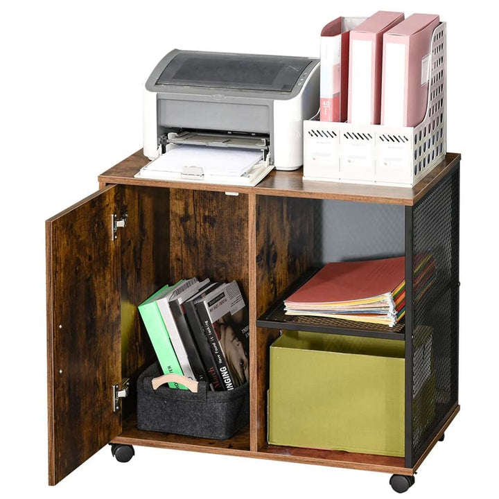 BAKAJI Druckerschrank aus MDF und Metall, 3 Etagen + Tür, modernes Design, Holzwerkstoff, Schwarz, M