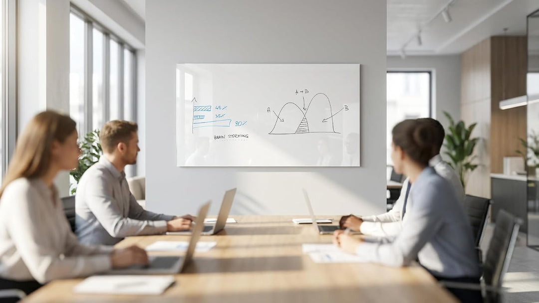 ALLboards Glasboard – Premium SUPERWHITE Perlweiss 120x60cm + Zubehörset, Bürotafel, Glastafel, Glas