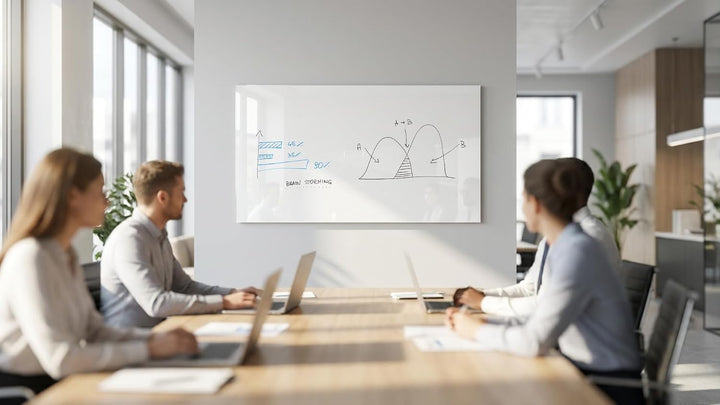 ALLboards Glasboard – Premium SUPERWHITE Perlweiss 120x60cm + Zubehörset, Bürotafel, Glastafel, Glas