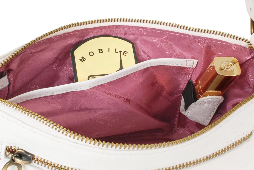 Catwalk Collection Handbags - Klein Damen Schultertasche - Henkeltasche - Leder mit Krokodilprägung