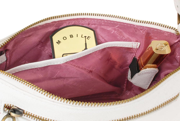 Catwalk Collection Handbags - Klein Damen Schultertasche - Henkeltasche - Leder mit Krokodilprägung