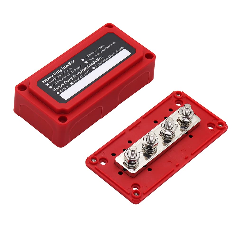 Offgridtec BusBar Box Rot 4 x M8 Anschlussbolzen inkl. Abdeckung und Befestigungsschrauben Busbar Bo