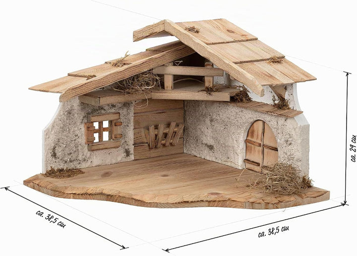 Bonetti Grosse Weihnachtskrippe | aus Holz und Gips gefertigt | mit Moos, Steinen und Stroh geschmüc
