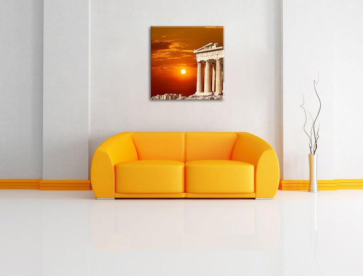 Pixxprint Tempel der Athene bei Sonnenuntergang, Format: 70x70 auf Leinwand, 70x70