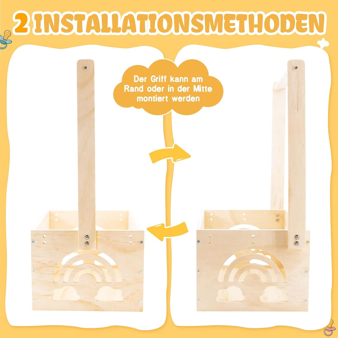 ZOCONE Geschenkkorb Baby Personalisiert Holzkiste Babyparty Geschenk Holz Babykorb mit Griff Kleider