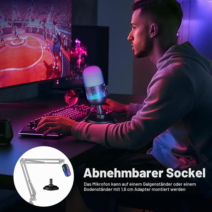 aokeo Gaming Mikrofon, USB Computer Mikrofon für PC, Mac, PS4/5, Kondensator Podcast Mic für Studioa